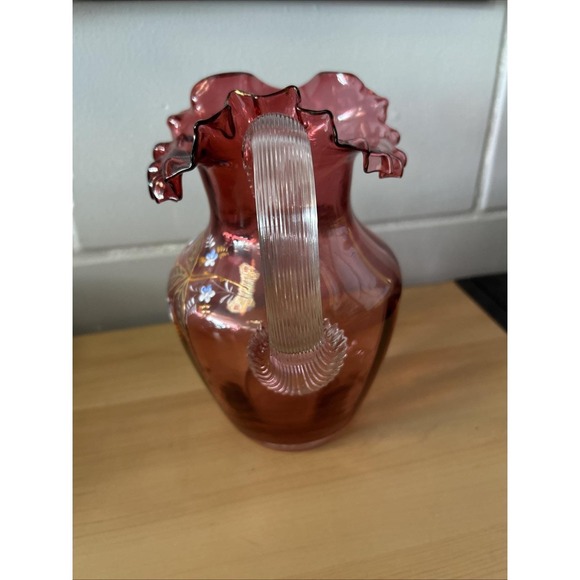 Fenton Cranberry Ruffled Glass‎ Pitcher - Picture 5 of 7